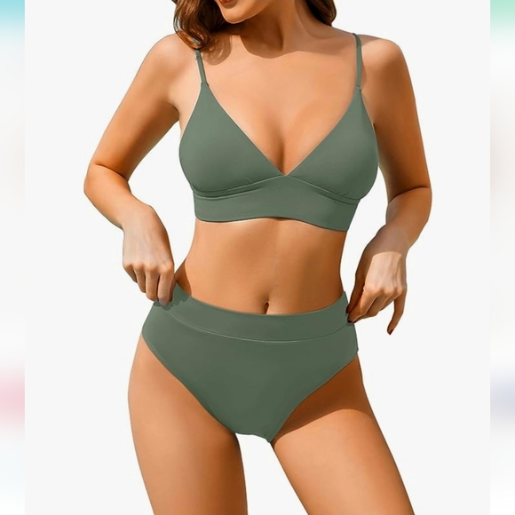 Tempt Me Bikini XL High waisted 2 Piece Olive Green Bathing Suit Swimsuit - Picture 4 of 5